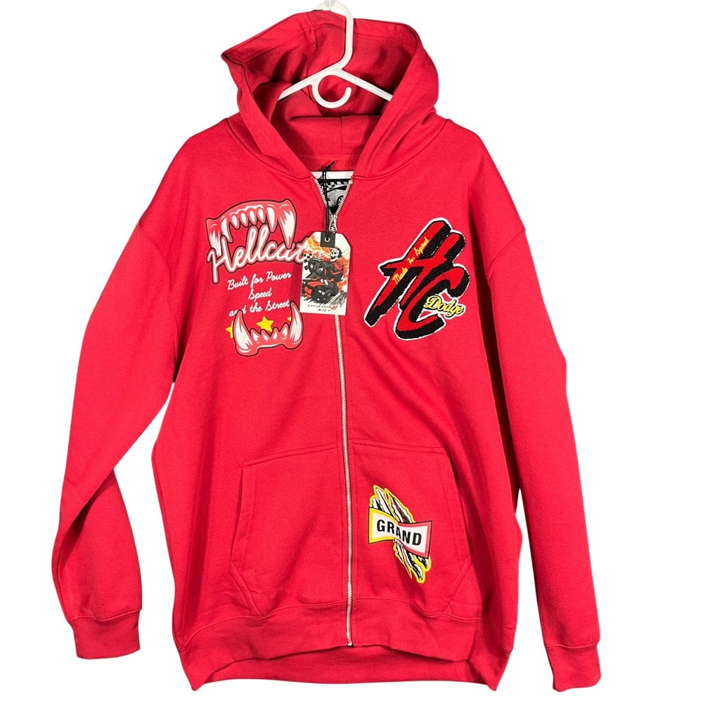 Reason Dodge Hellcat Zip Hoodie Mens XL Red Graphic Racing Limited Edition NEW